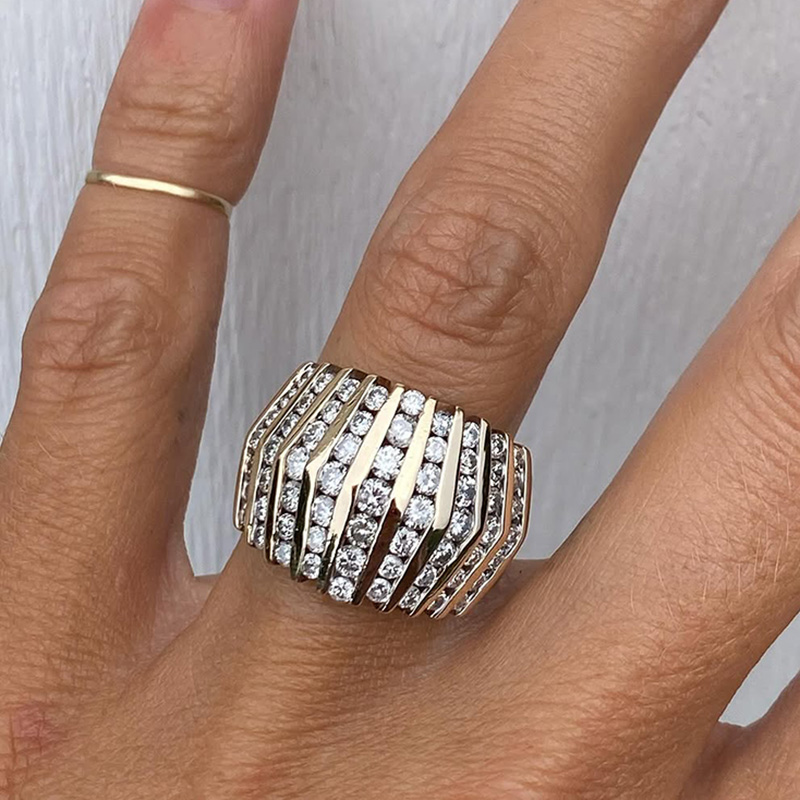 8.5ctw Round Cut White Sapphire Lines Handmade Yellow Gold Ring