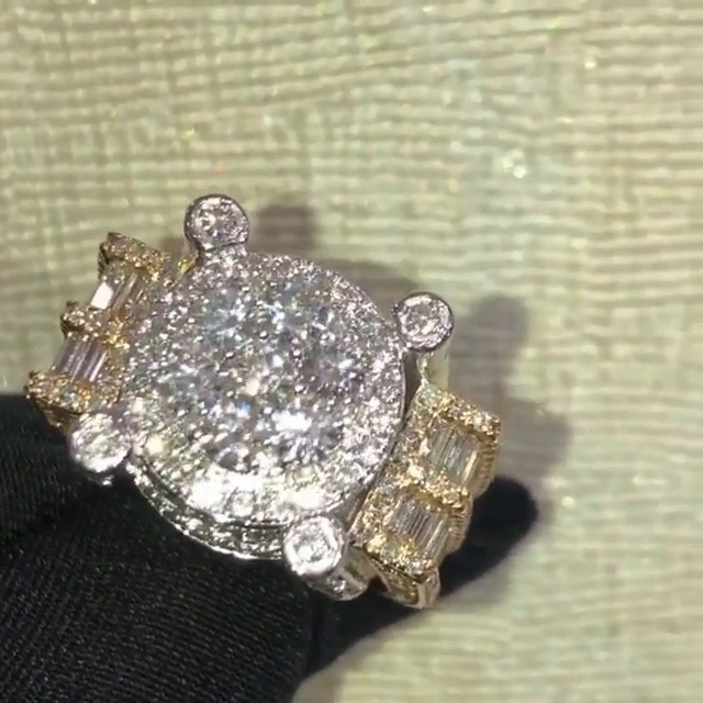 12ctw Round & Emerald Cut White Sapphire Two-Tone Handmade Men's Luxury Ring