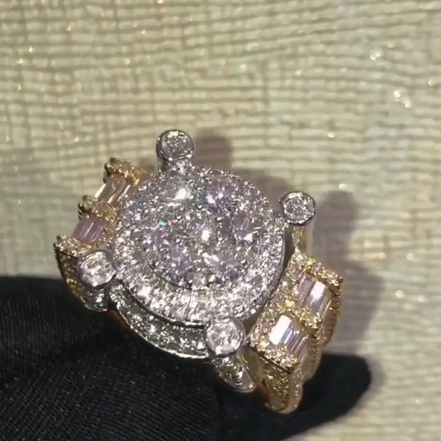 12ctw Round & Emerald Cut White Sapphire Two-Tone Handmade Men's Luxury Ring