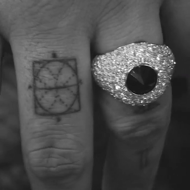 Inverted Round Cut Black Gemstone Pave Setting Self Defense Men's Pinky Ring