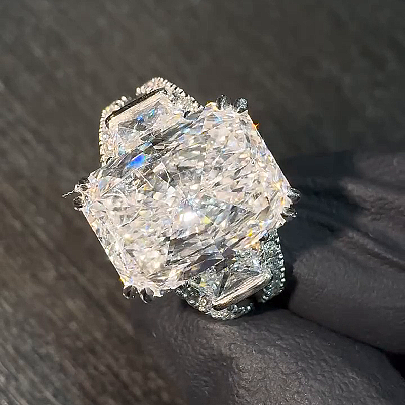 15ct Radiant Cut White Sapphire Split Shank Handmade Ring