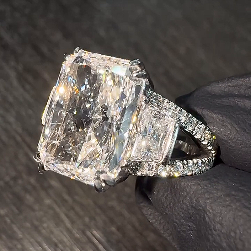 15ct Radiant Cut White Sapphire Split Shank Handmade Ring