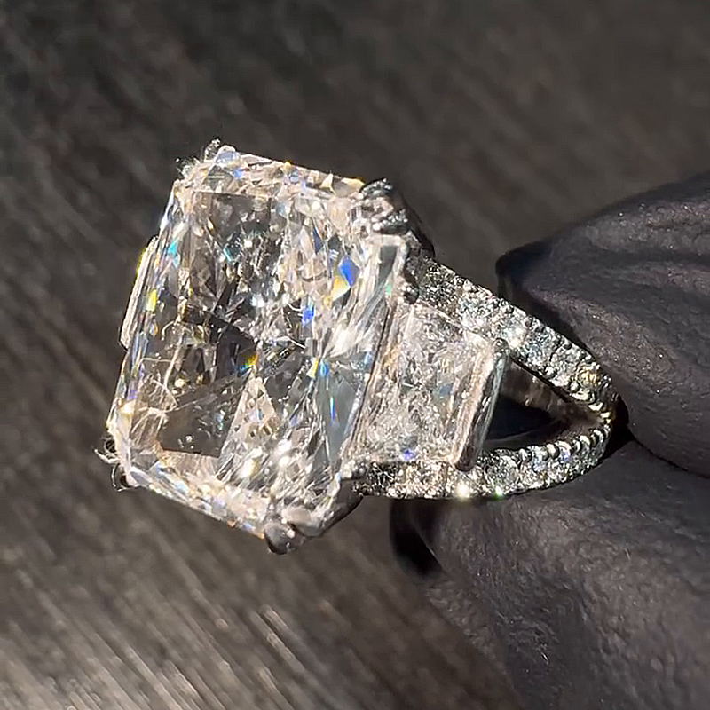 15ct Radiant Cut White Sapphire Split Shank Handmade Ring