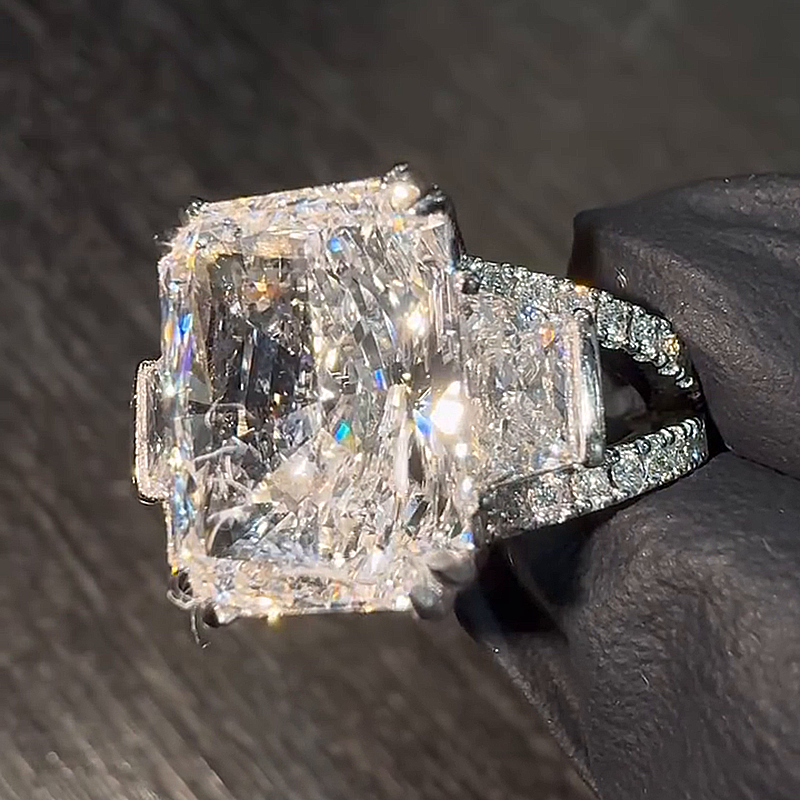 15ct Radiant Cut White Sapphire Split Shank Handmade Ring