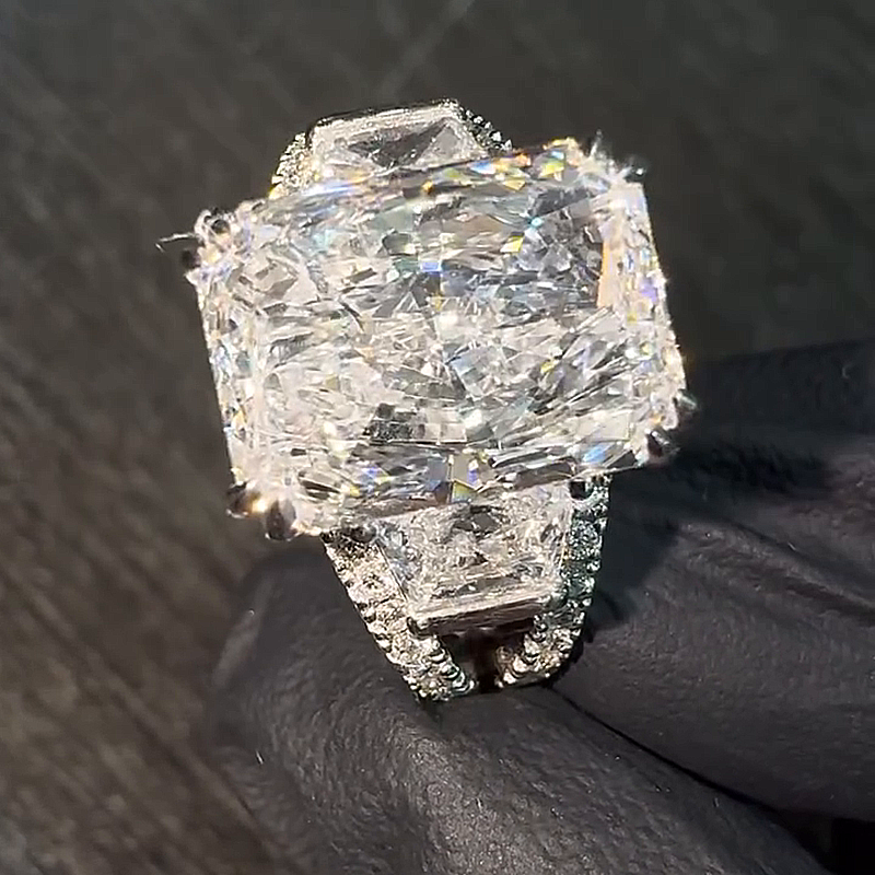 15ct Radiant Cut White Sapphire Split Shank Handmade Ring