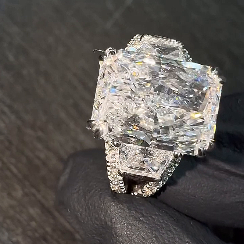 15ct Radiant Cut White Sapphire Split Shank Handmade Ring