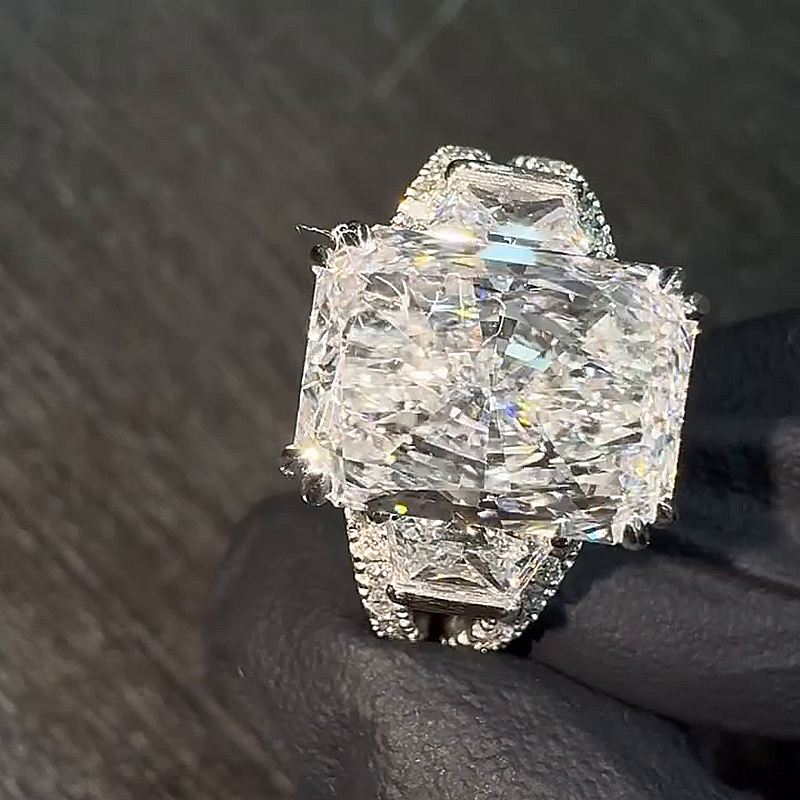 15ct Radiant Cut White Sapphire Split Shank Handmade Ring