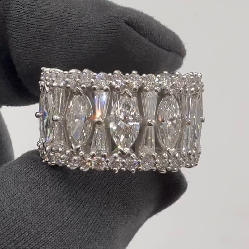15ctw Marquise Cut White Sapphire Handmade Eternity Men's Band Ring