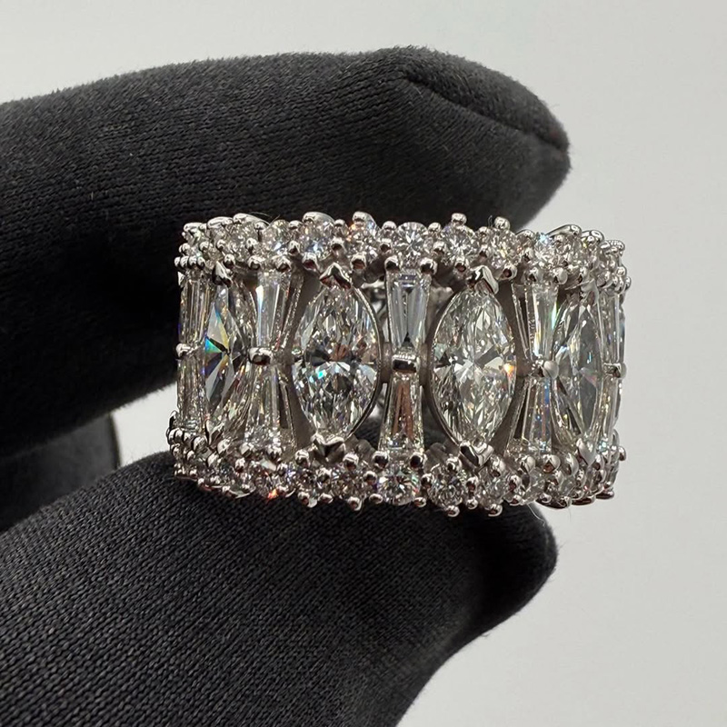 15ctw Marquise Cut White Sapphire Handmade Eternity Men's Band Ring