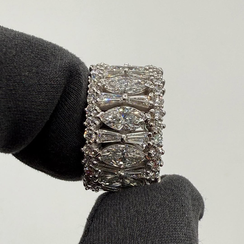 15ctw Marquise Cut White Sapphire Handmade Eternity Men's Band Ring