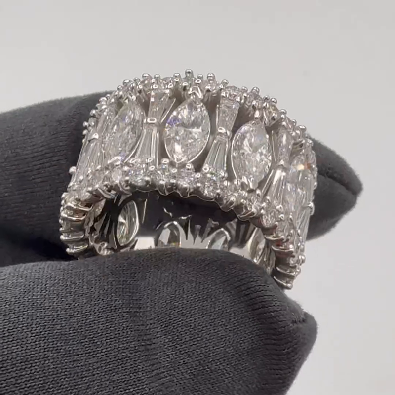 15ctw Marquise Cut White Sapphire Handmade Eternity Men's Band Ring