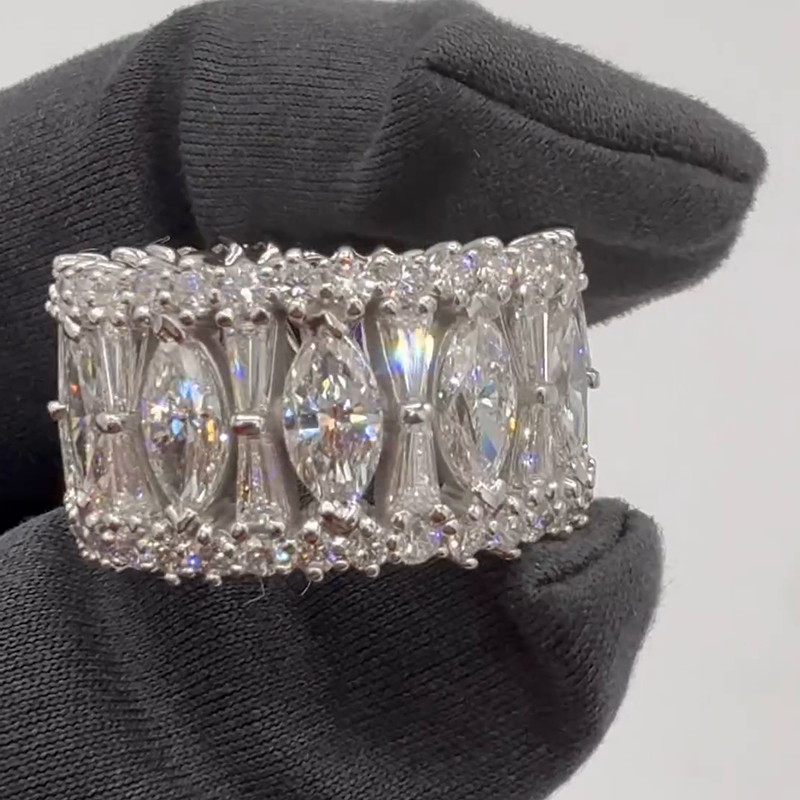 15ctw Marquise Cut White Sapphire Handmade Eternity Men's Band Ring