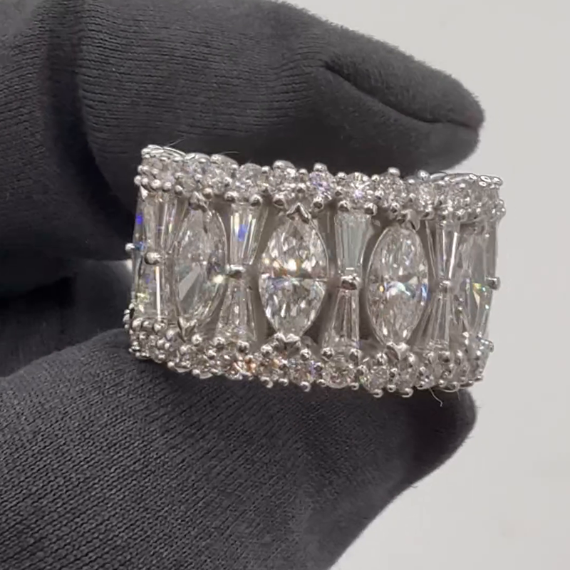 15ctw Marquise Cut White Sapphire Handmade Eternity Men's Band Ring