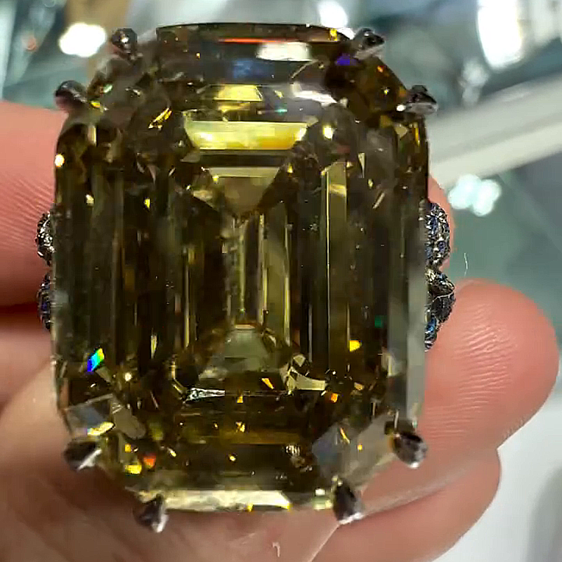 20ct Emerald Cut Brownish Yellow Gemstone Handmade Men's Unique Ring