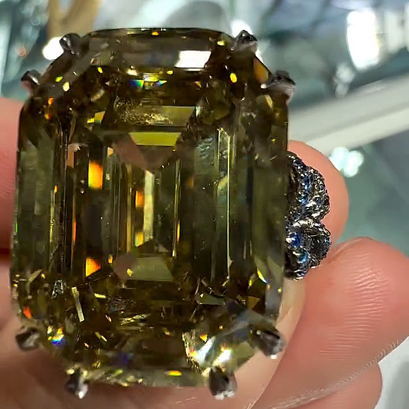 20ct Emerald Cut Brownish Yellow Gemstone Handmade Men's Unique Ring