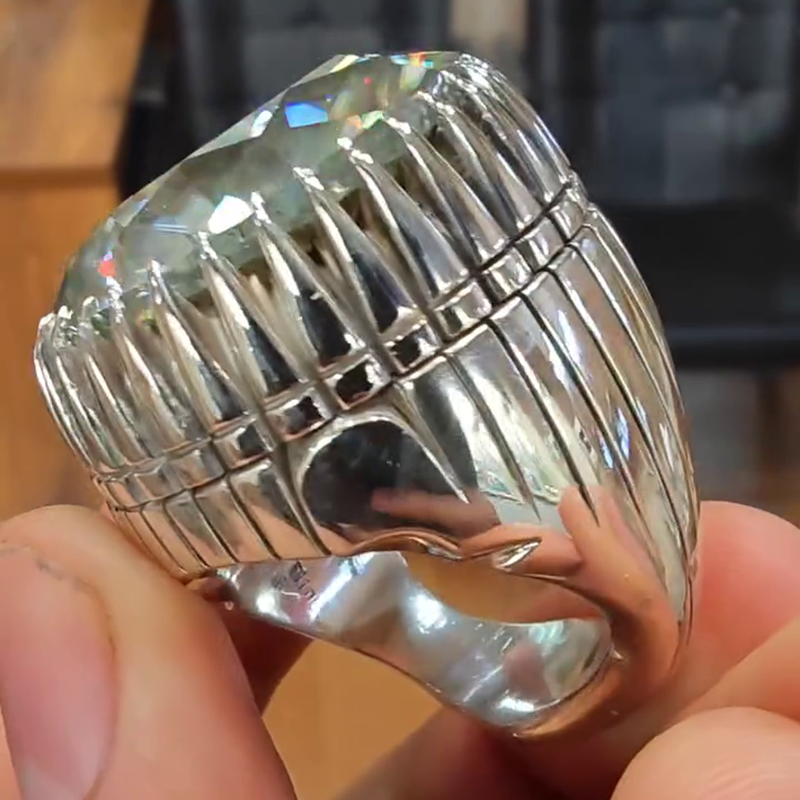 15ct Round Cut White Sapphire Claws Vintage Handmade Men's Ring