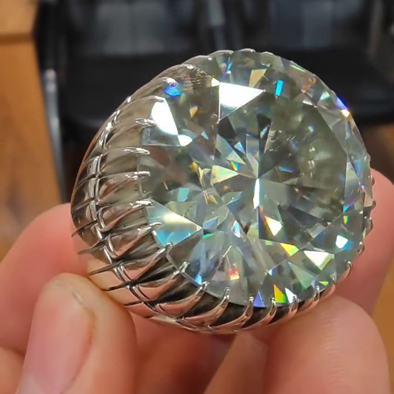 15ct Round Cut White Sapphire Claws Vintage Handmade Men's Ring