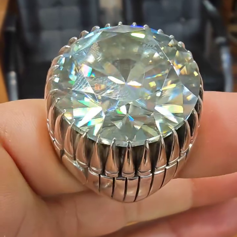 15ct Round Cut White Sapphire Claws Vintage Handmade Men's Ring