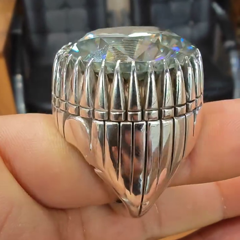 15ct Round Cut White Sapphire Claws Vintage Handmade Men's Ring