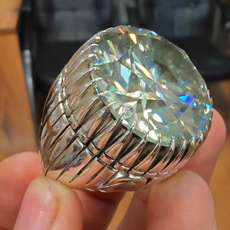 15ct Round Cut White Sapphire Claws Vintage Handmade Men's Ring