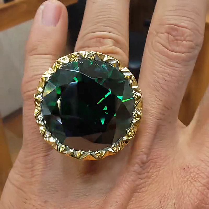 15ct Round Cut Emerald Green Two-Tone Vintage Handmade Men's Ring