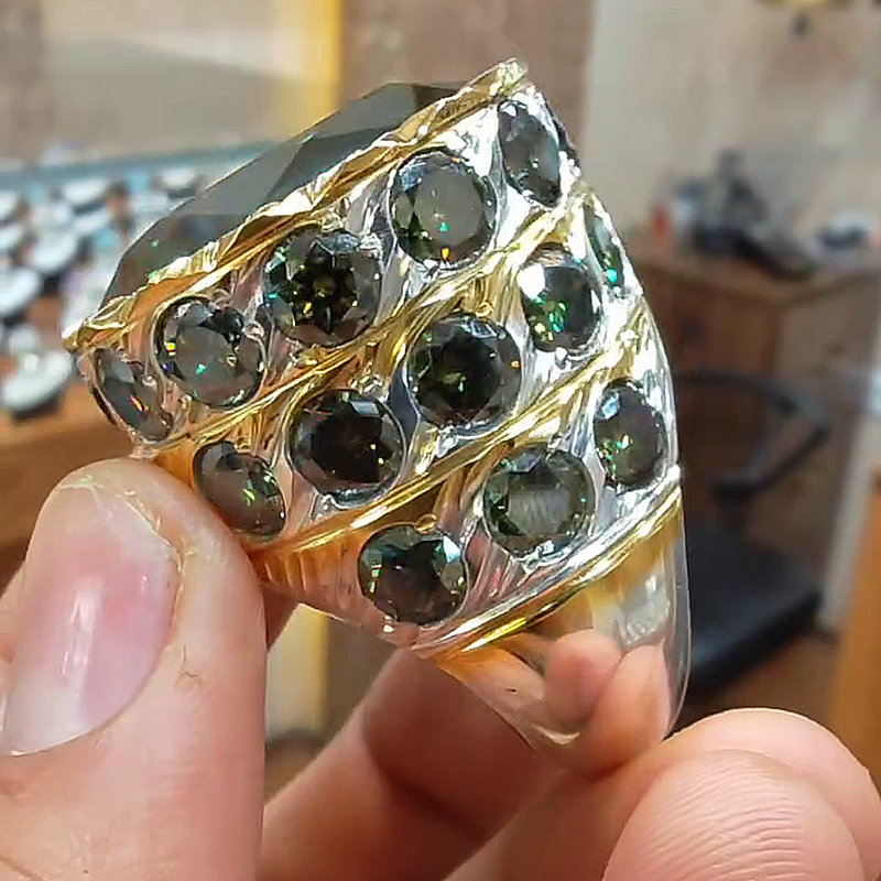 15ct Round Cut Emerald Green Two-Tone Vintage Handmade Men's Ring