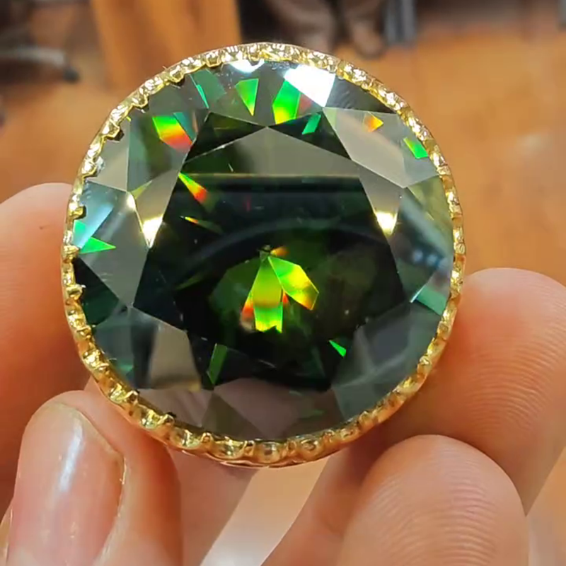 15ct Round Cut Emerald Green Hollow Yellow Gold Handmade Men's Ring