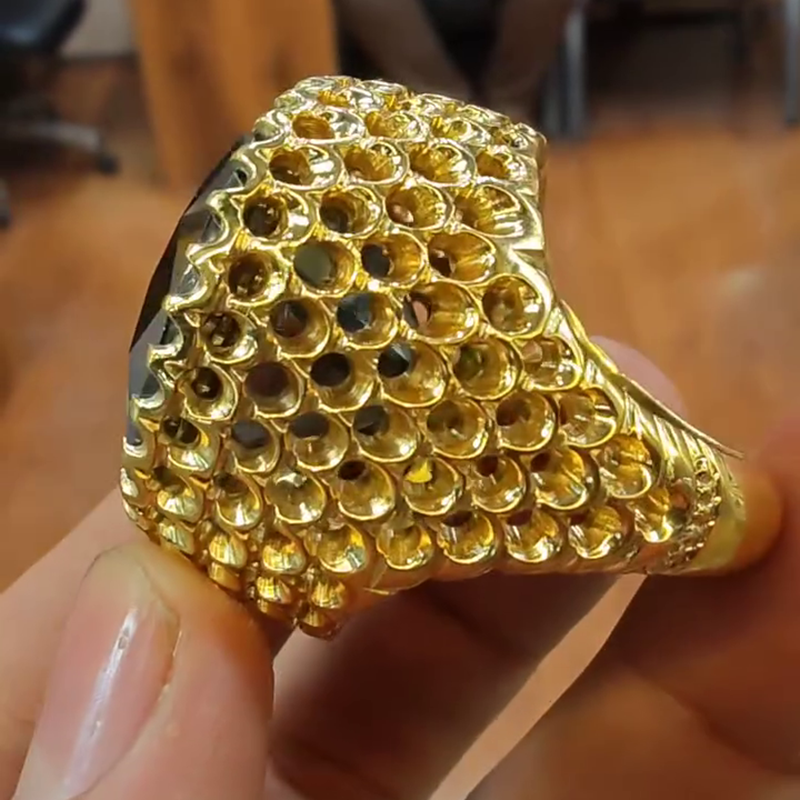 15ct Round Cut Emerald Green Hollow Yellow Gold Handmade Men's Ring