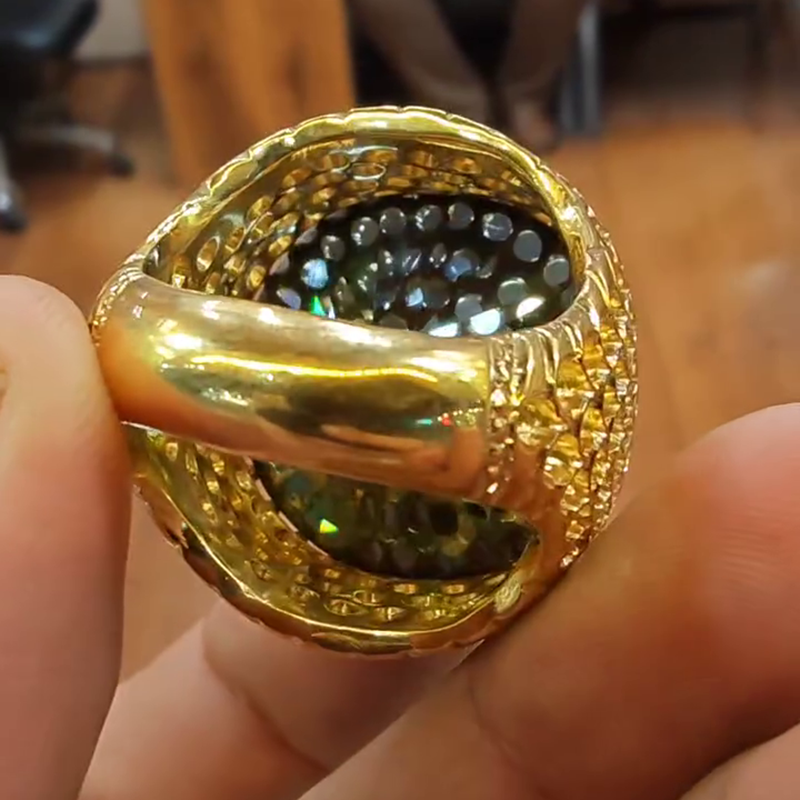 15ct Round Cut Emerald Green Hollow Yellow Gold Handmade Men's Ring