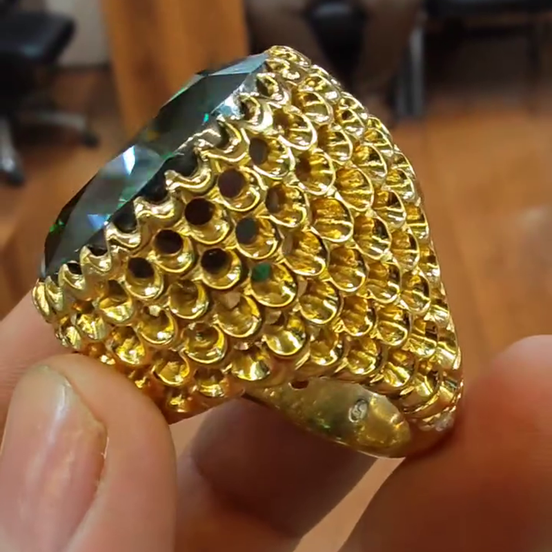 15ct Round Cut Emerald Green Hollow Yellow Gold Handmade Men's Ring