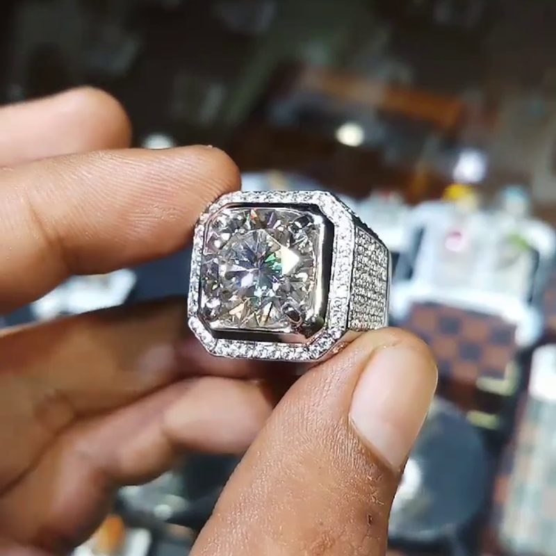 6.5ct Round Cut White Sapphire Halo Pave Set Handmade Men's Ring