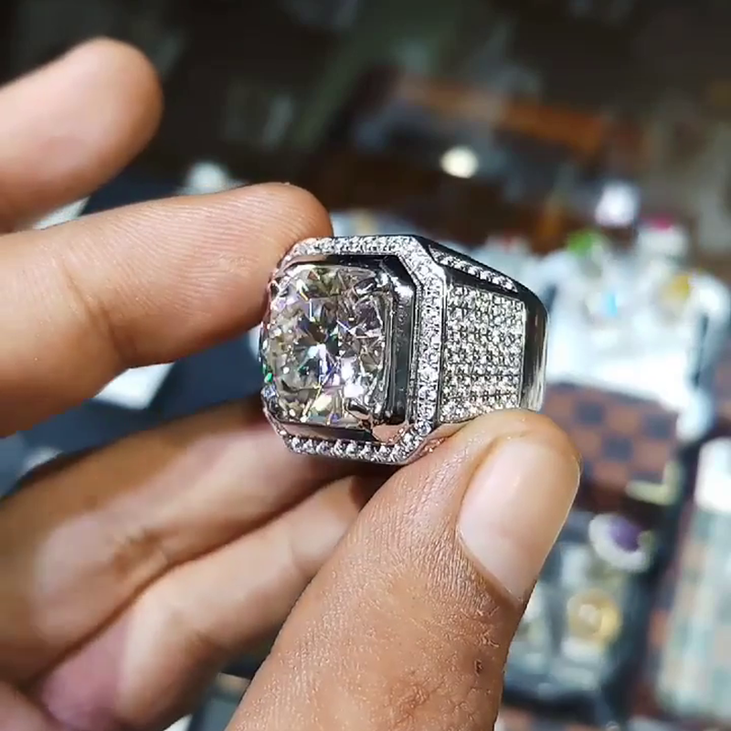 6.5ct Round Cut White Sapphire Halo Pave Set Handmade Men's Ring