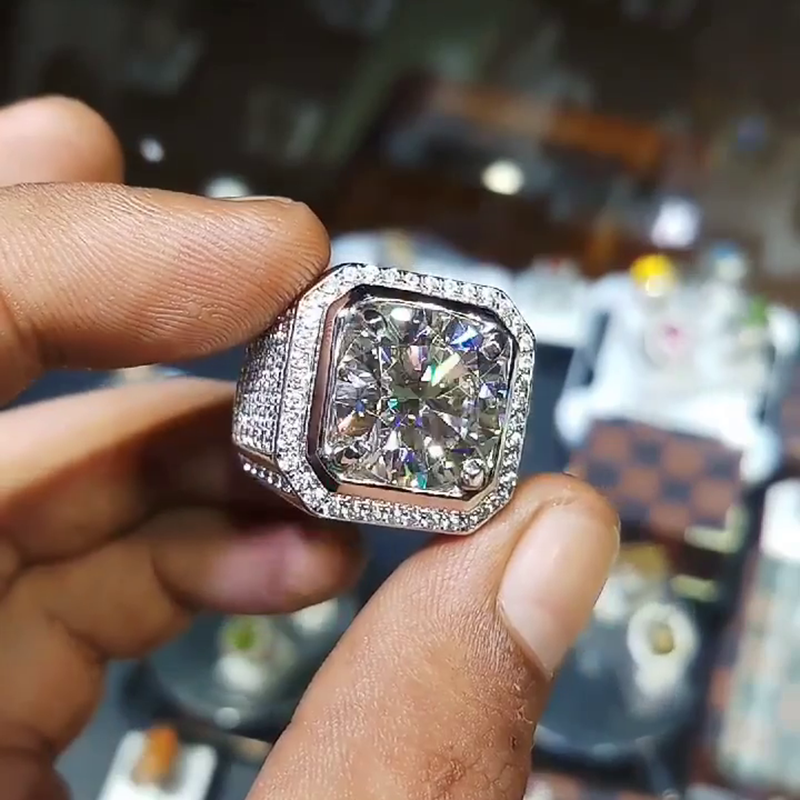 6.5ct Round Cut White Sapphire Halo Pave Set Handmade Men's Ring