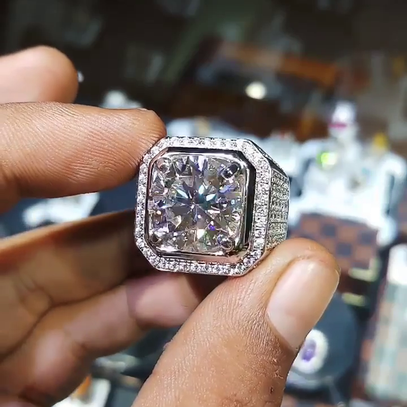 6.5ct Round Cut White Sapphire Halo Pave Set Handmade Men's Ring