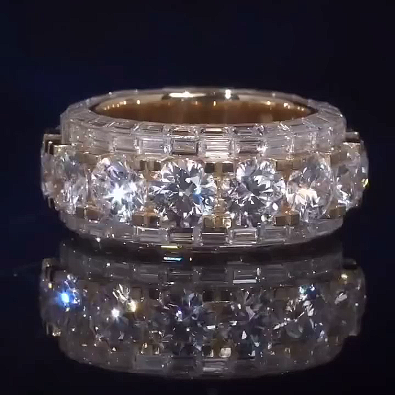 1ct Each Round Cut White Sapphire Eternity Yellow Gold Handmade Men's Band Ring