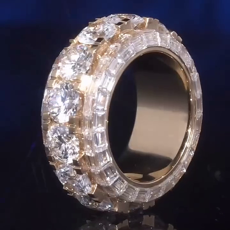 1ct Each Round Cut White Sapphire Eternity Yellow Gold Handmade Men's Band Ring