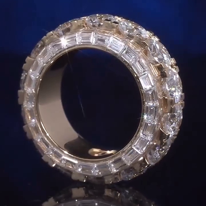 1ct Each Round Cut White Sapphire Eternity Yellow Gold Handmade Men's Band Ring