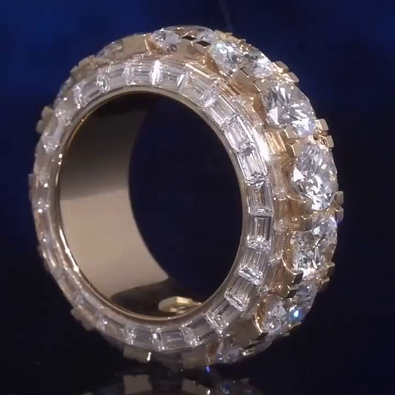 1ct Each Round Cut White Sapphire Eternity Yellow Gold Handmade Men's Band Ring
