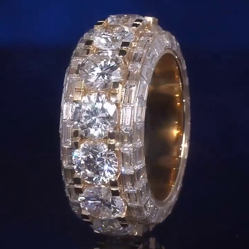 1ct Each Round Cut White Sapphire Eternity Yellow Gold Handmade Men's Band Ring