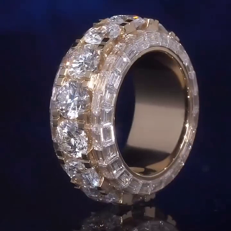1ct Each Round Cut White Sapphire Eternity Yellow Gold Handmade Men's Band Ring