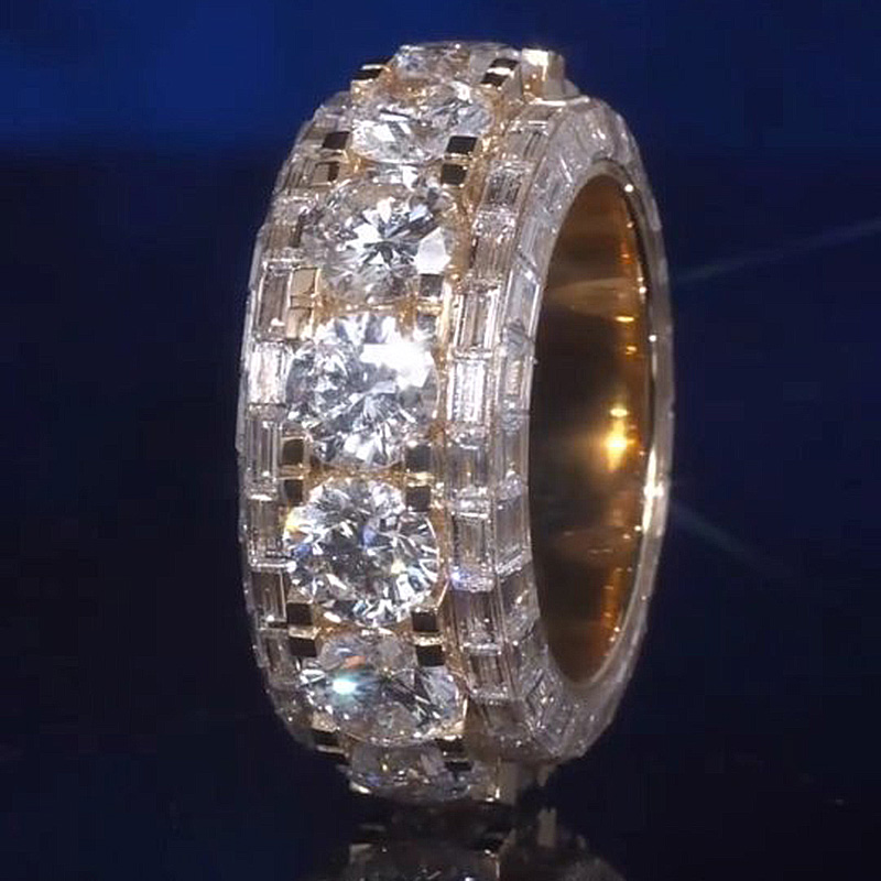 1ct Each Round Cut White Sapphire Eternity Yellow Gold Handmade Men's Band Ring