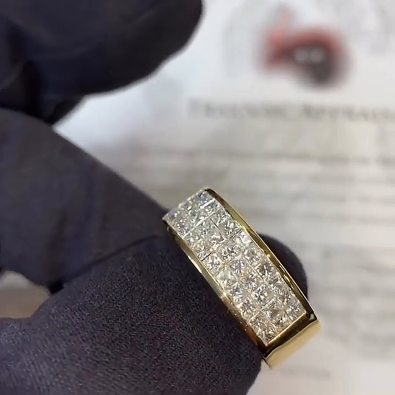 5ctw Princess Cut Invisible Setting Yellow Gold Handmade Men's Band Ring