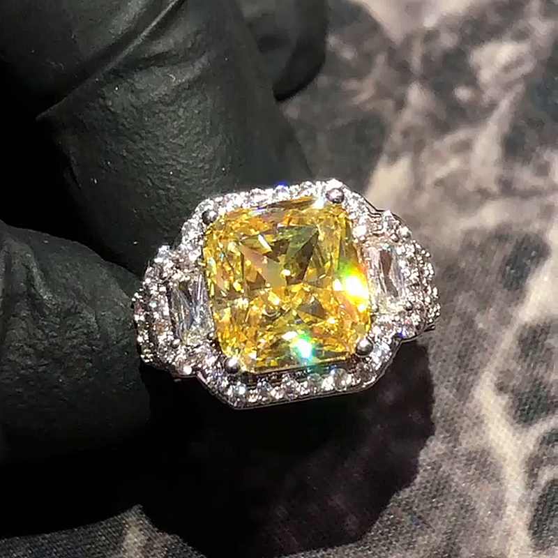 12ct Radiant Cut Yellow Sapphire Halo Handmade Men's Ring