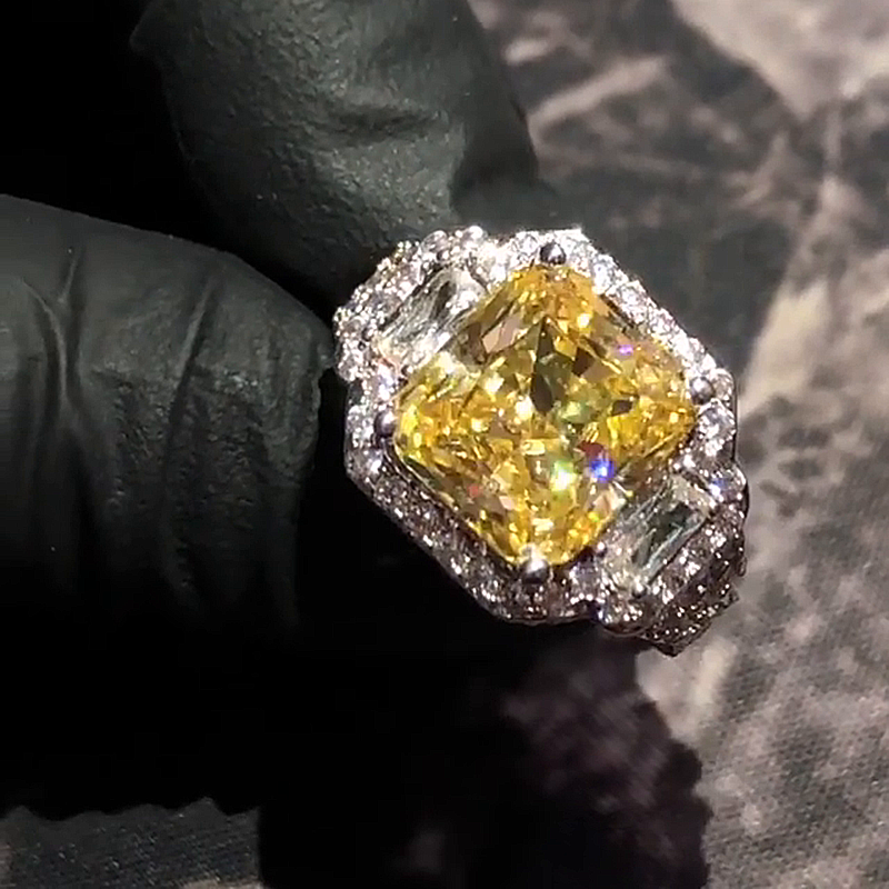 12ct Radiant Cut Yellow Sapphire Halo Handmade Men's Ring