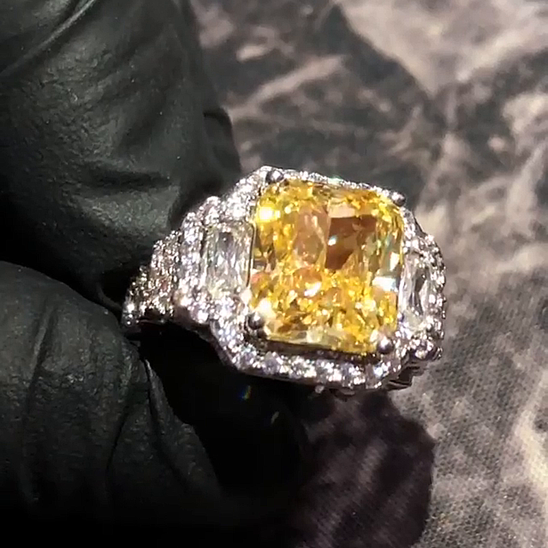 12ct Radiant Cut Yellow Sapphire Halo Handmade Men's Ring