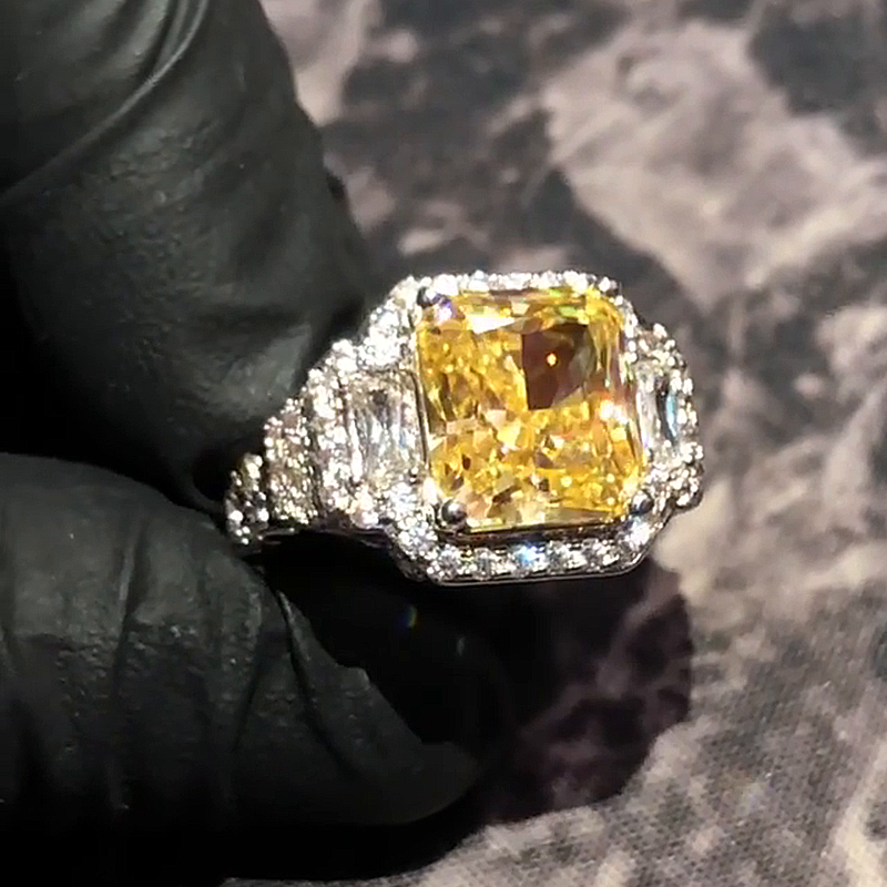 12ct Radiant Cut Yellow Sapphire Halo Handmade Men's Ring