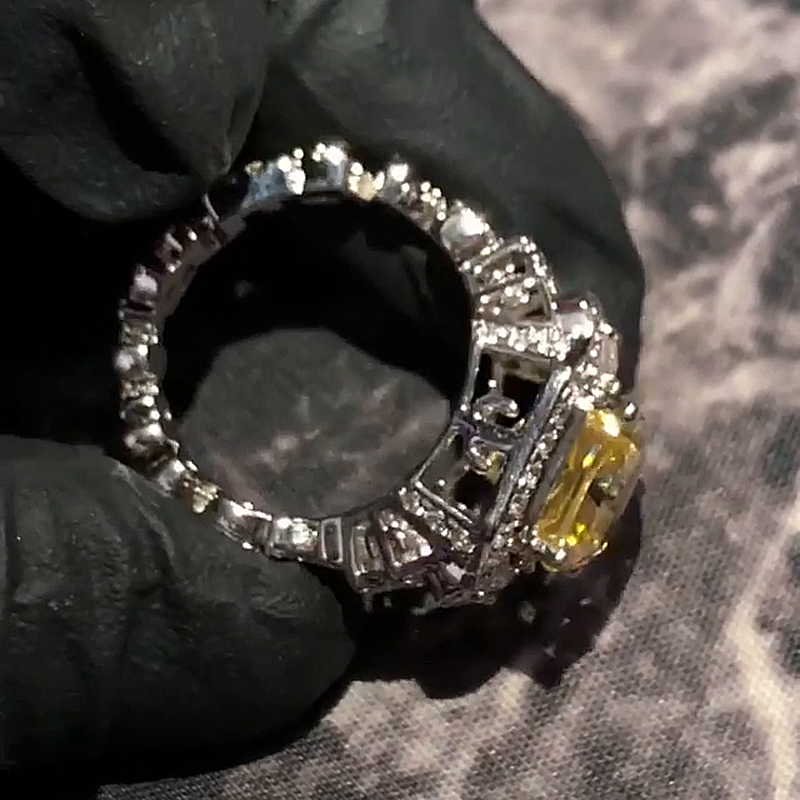 12ct Radiant Cut Yellow Sapphire Halo Handmade Men's Ring