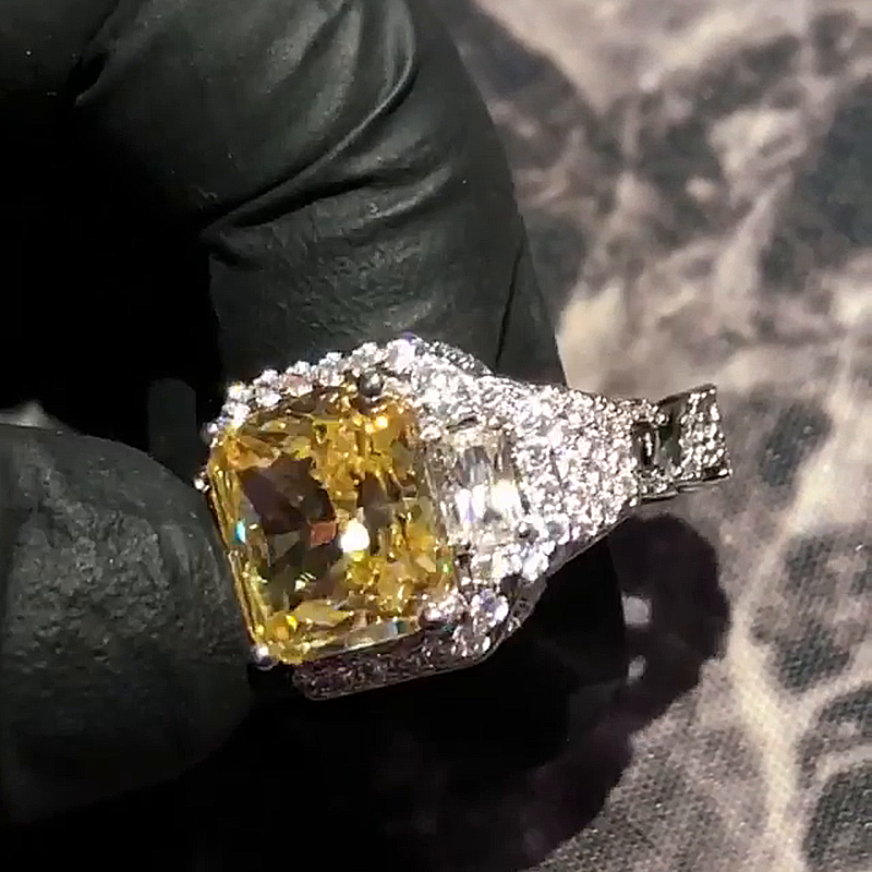 12ct Radiant Cut Yellow Sapphire Halo Handmade Men's Ring