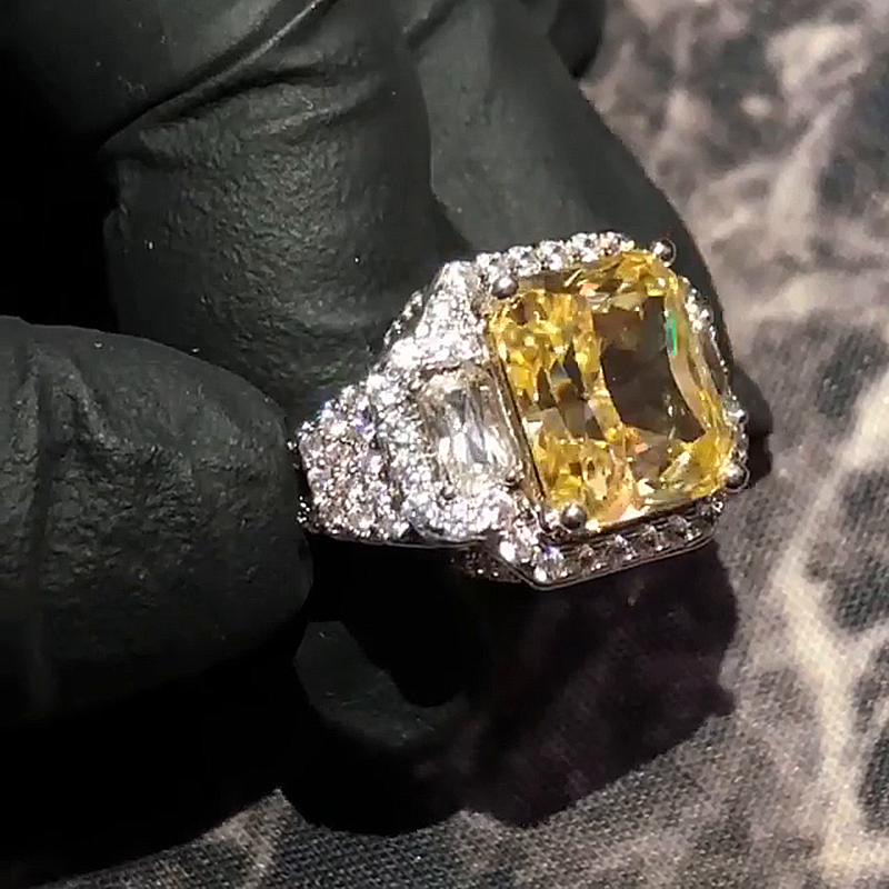 12ct Radiant Cut Yellow Sapphire Halo Handmade Men's Ring