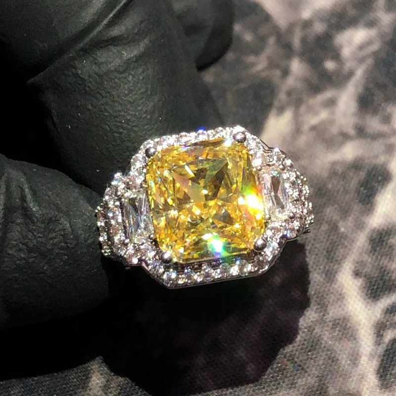 12ct Radiant Cut Yellow Sapphire Halo Handmade Men's Ring